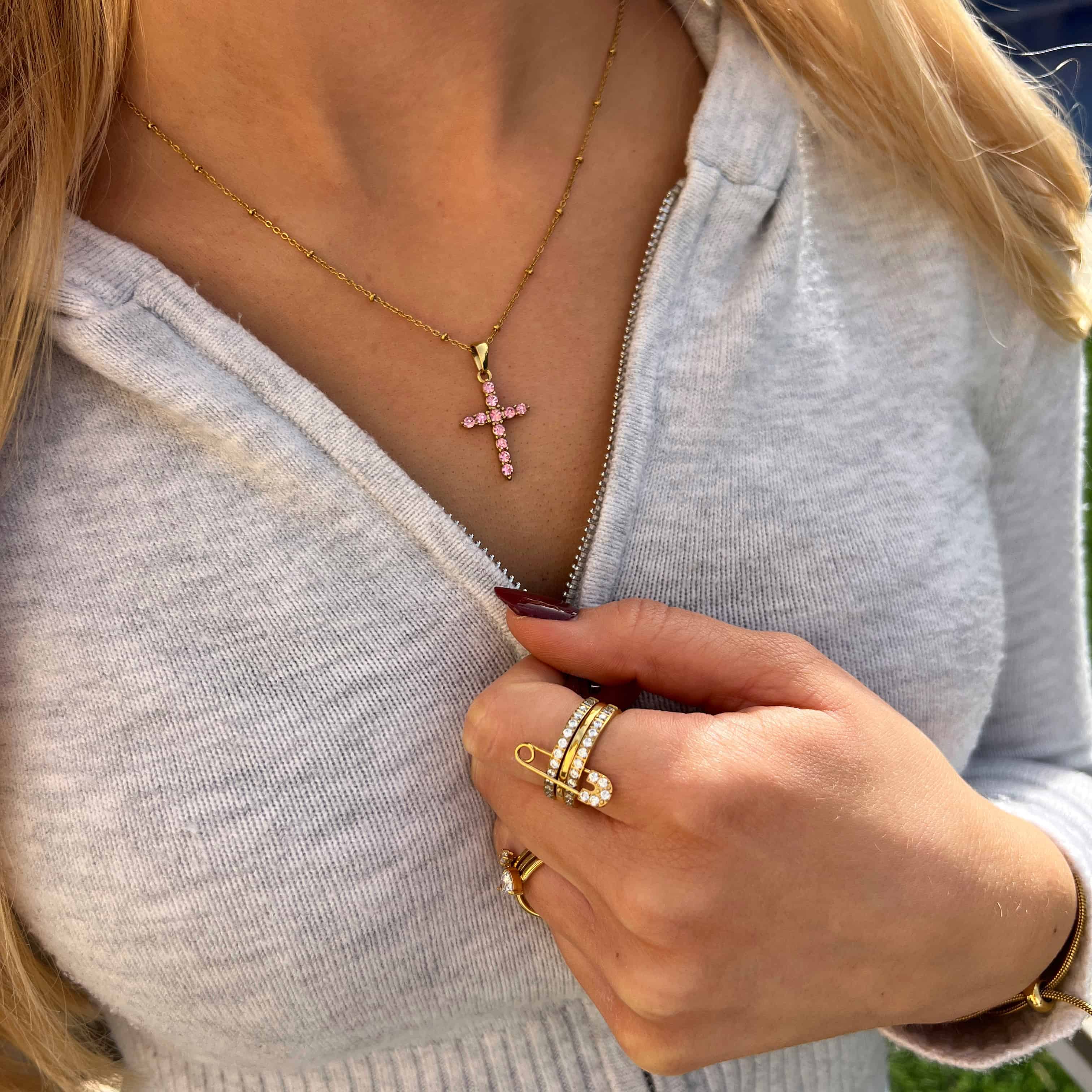 Pink Cross Necklace