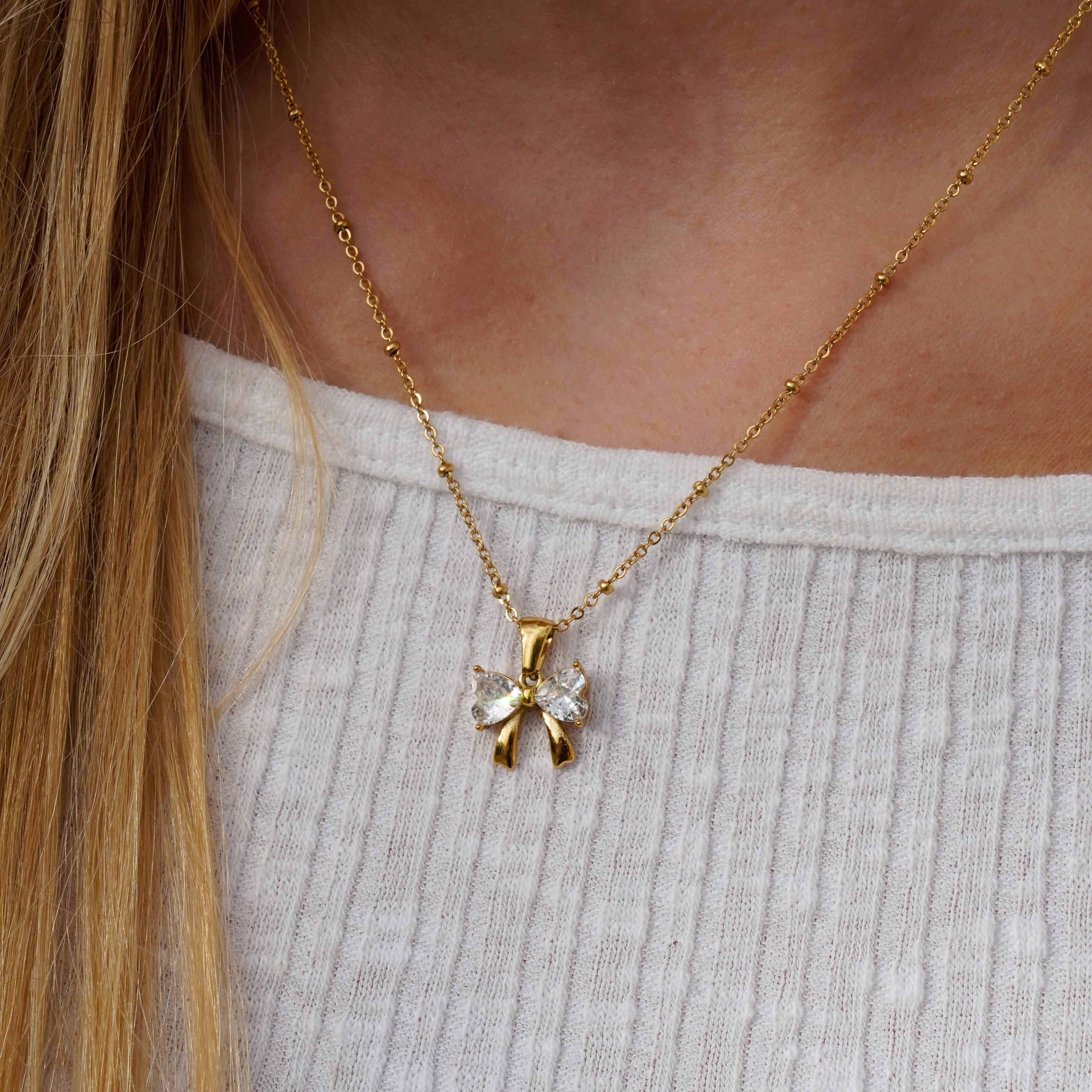 Shiny Bow Necklace